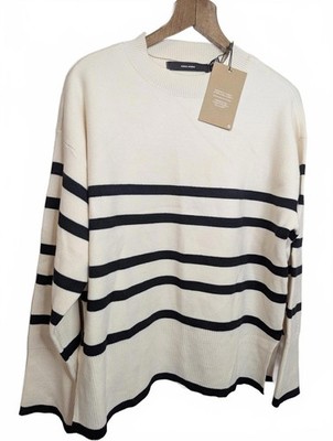 Vero Moda creme-schwarz gestreifter Pullover - Größe XS (Oversized Fit) - Neu mit Etikett - VMSaba