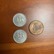 2 Barbados 10 Cent Coin 1992 and Commonwealth of the Bahamas 1 cent coin 1992