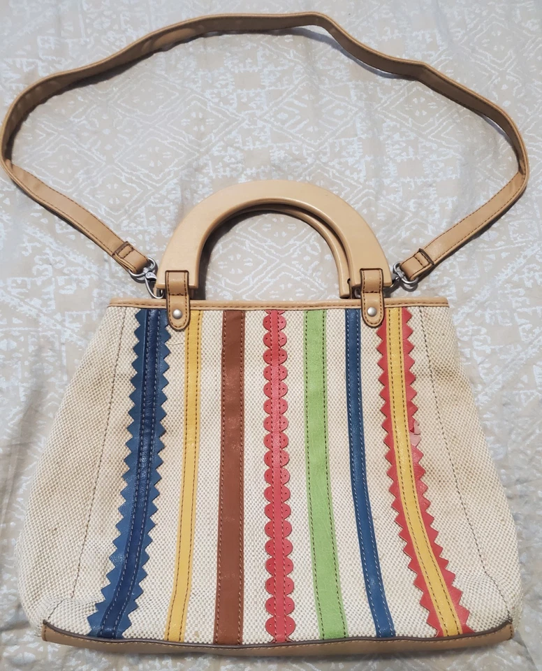 Bolso de Mano Y2K Relic Marley Bandolera Asas de Madera Rayas Multicolores Foto 2 de 4
