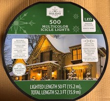 NEW Holiday Time 500-Count Multicolor LED Icicle Lights with White Wire