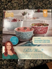The Pioneer Woman Splatterware 6 piece Melamine Serving Bowl Set with Lids - NIB