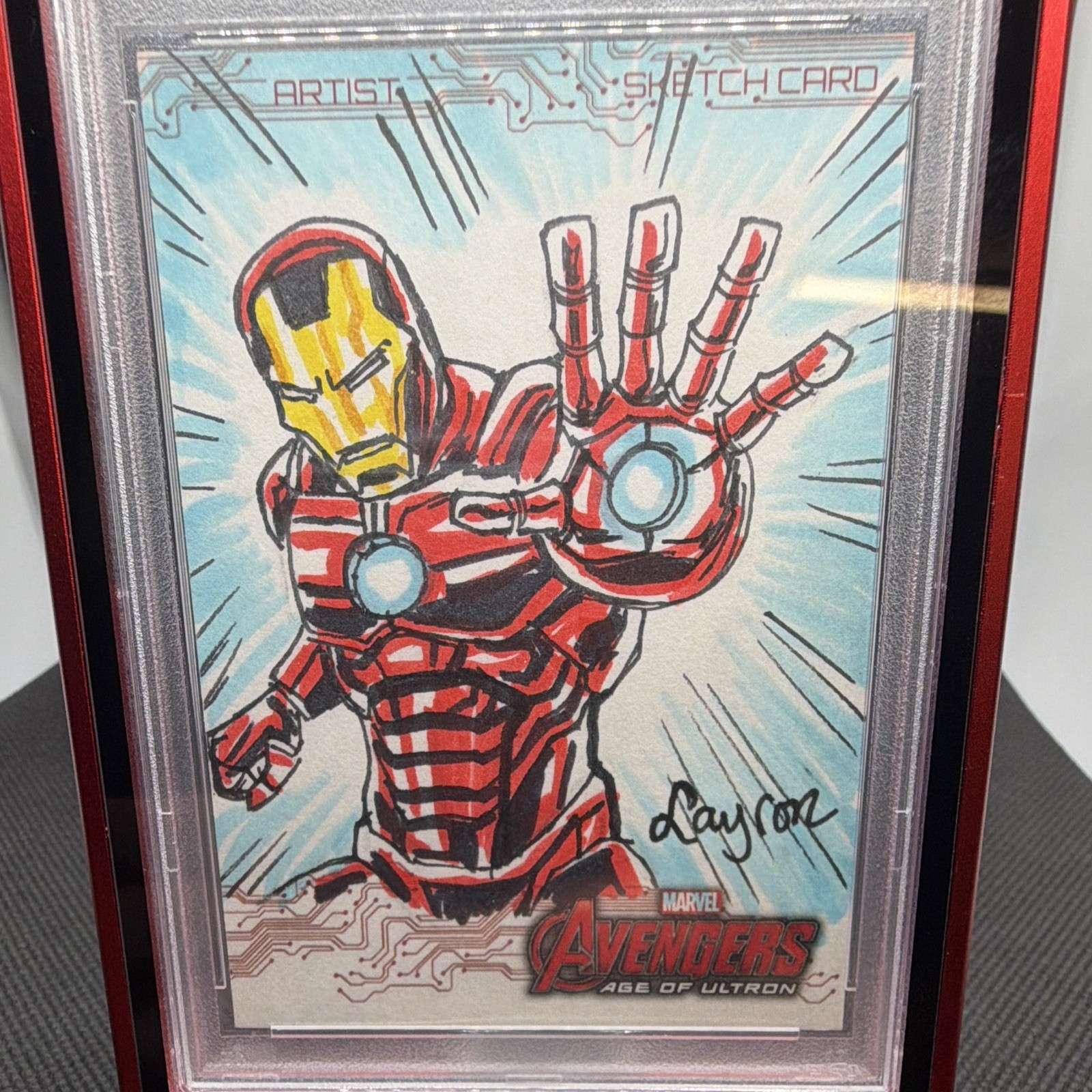 Upper Deck 2015 Avengers Age of Ultron Iron Man Sketch 1/1 Layron PSA 10 Auto 10 view 2
