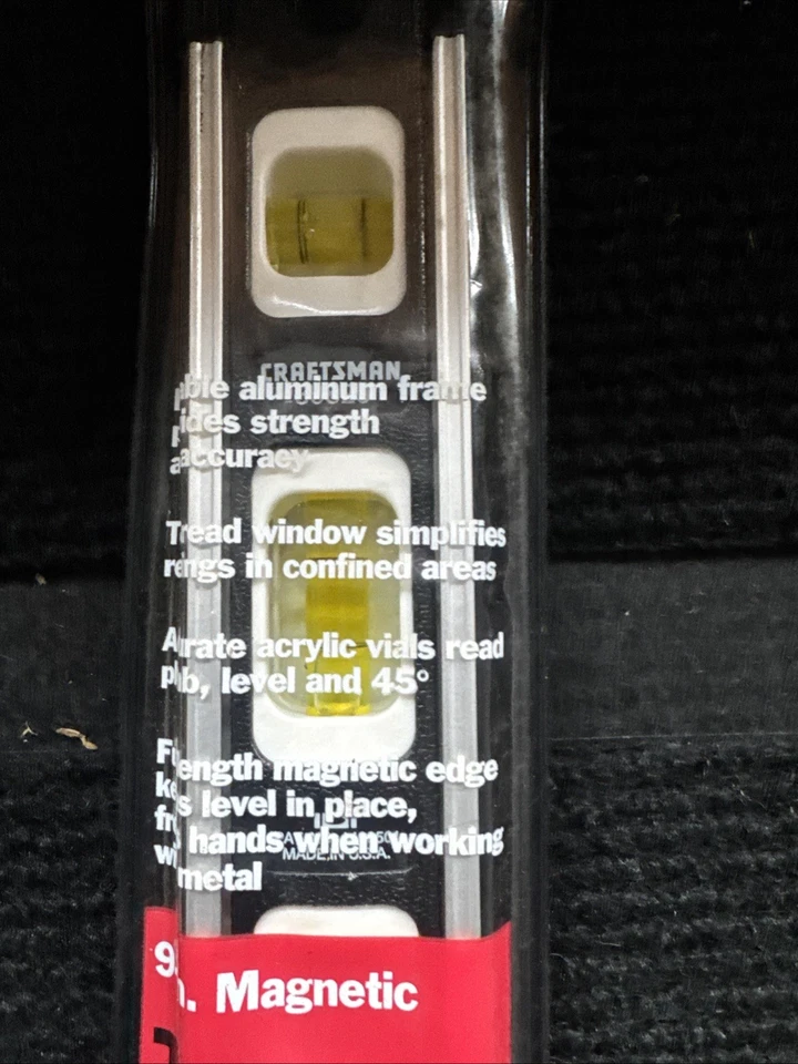 Sears Craftsman USA Nos 9” Magnetic Torpedo Level W Case 39829 Black - Image 4 of 4