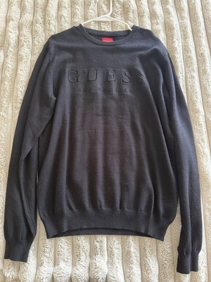 Guess Jeans Men's Stero Embossed Sweater Long Sleeve Crew Black Viscose $70 Sz:L