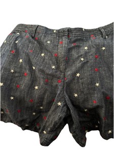 NWOT Talbots Womens Sz14 Relaxd Chino Denim Shorts July 4th Stars Patriotic USA