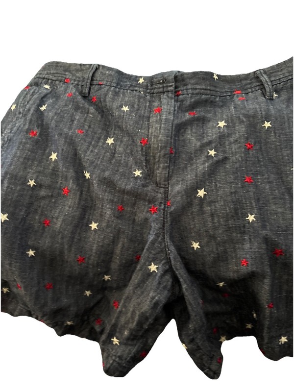 NWOT Talbots Womens Sz14 Relaxd Chino Denim Shorts July 4th Stars Patriotic USA