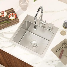 15x15 Inch Bar Sink Single Bowl Drop In Stainless Steel Sink  Topmount T304