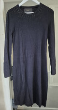 Paul Costelloe Black Label Black Knit Beaded Jumper Dress Round Neck S