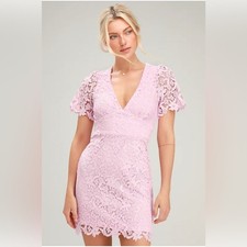 Lulus Sweetie Light Pink Lace Short Sleeve Mini Dress Size Small