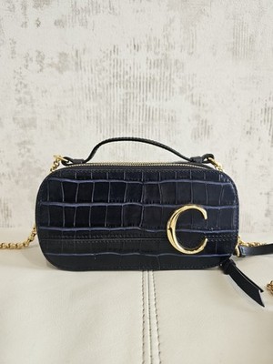 Chloé Umhängetasche Crossbody Leder blau Kroko-Optik Kette RV Made Spain