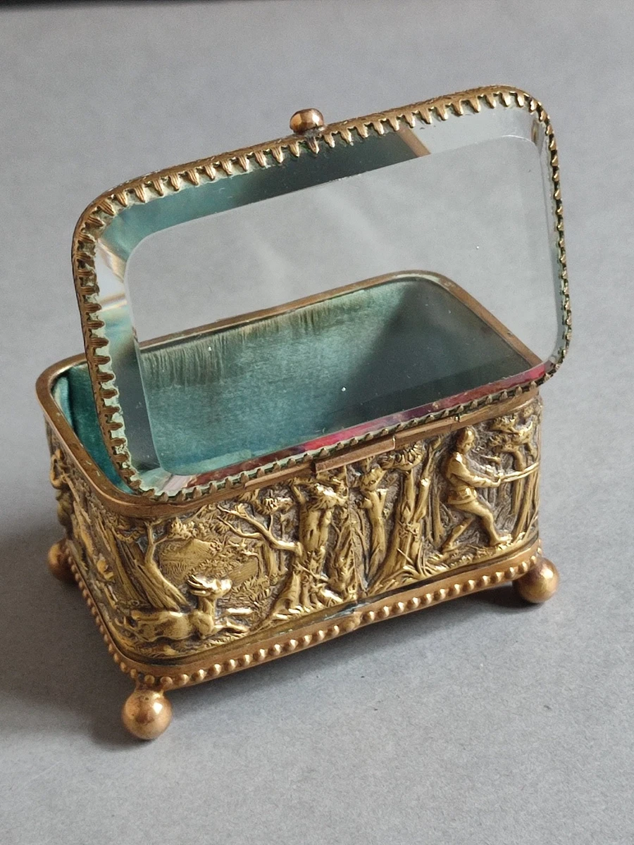 Boîte à Bijoux Napoléon III – Laiton Et Verre Biseauté – à Rénover