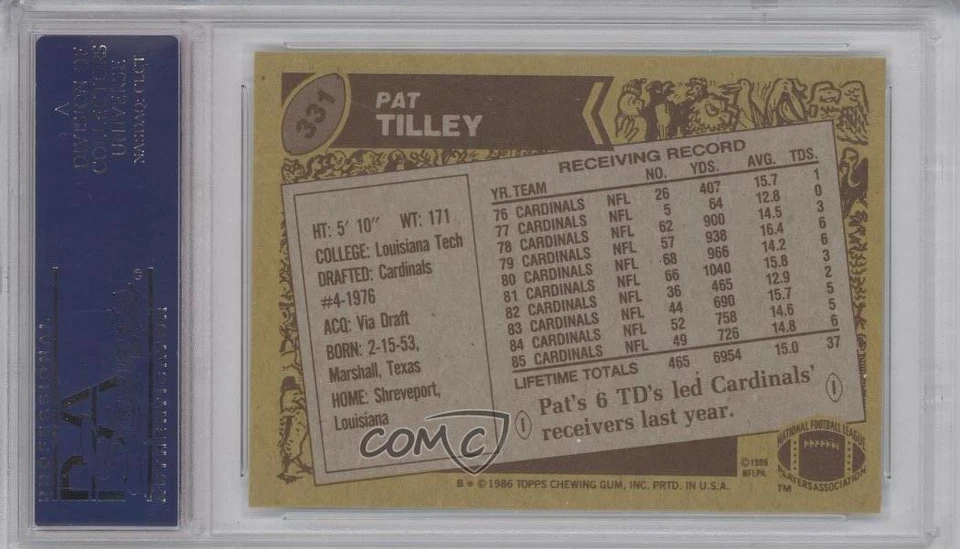 1986 Topps Pat Tilley #331 PSA 8 - Image 2 of 2
