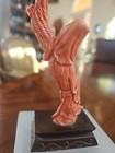 Late 19th Century Chinese Red Coral Quan Yin With Bird Carved Statue On Wood — photo 8