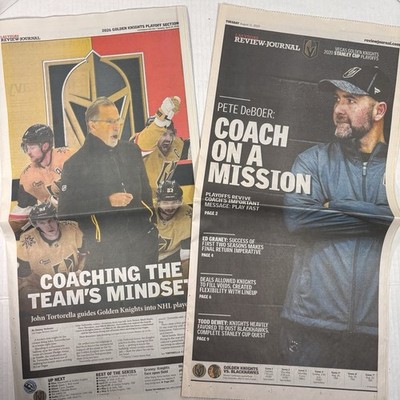 2 Vegas Golden Knights Newspaper Sections Stanley Hockey Coach DeBoer Tortorella