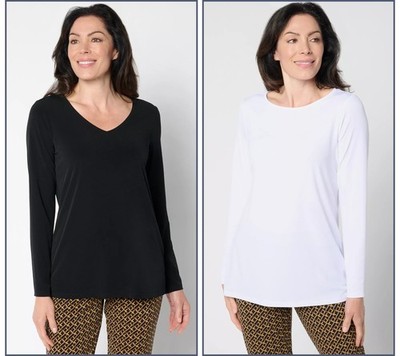 Susan Graver Set of 2 Liquid Knit Tops Black White M New