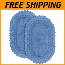 Parisian Blue Oval Bath Mat - Set of 2 Crochet Rugs