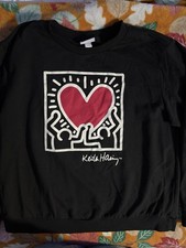 Keith Haring Black Heart Art Graphic Print Crewneck Pullover Sweatshirt L