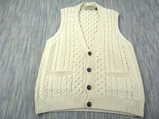 Aran Sweater Market Knit Vest Mens Medium Cream Merino Wool Ireland Cardigan