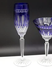 WATERFORD Crystal CLARENDON COBALT Fluted Champagne Glass 10" Tall MINT