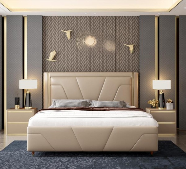 Schlafzimmer Bett Polster Design MöBel Luxus Doppel Beige Betten Modern-image