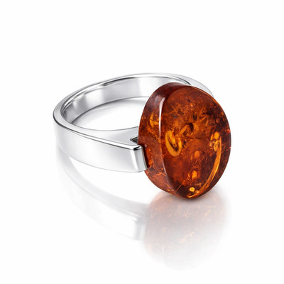 Echter Baltischer Bernstein Ring 925 Sterling Silber Gr. 7 Cognac Oval Statement Ring