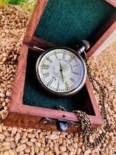 Vintage Brass Pocket Watch with Wooden Box Antique Pocket Watch Men Women Gift