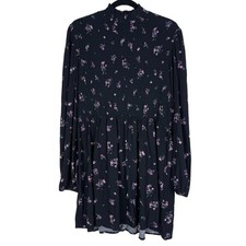 Wild Fable Dress Womens XXL Black Floral Smocked Mock Neck Long Sleeve Babydoll