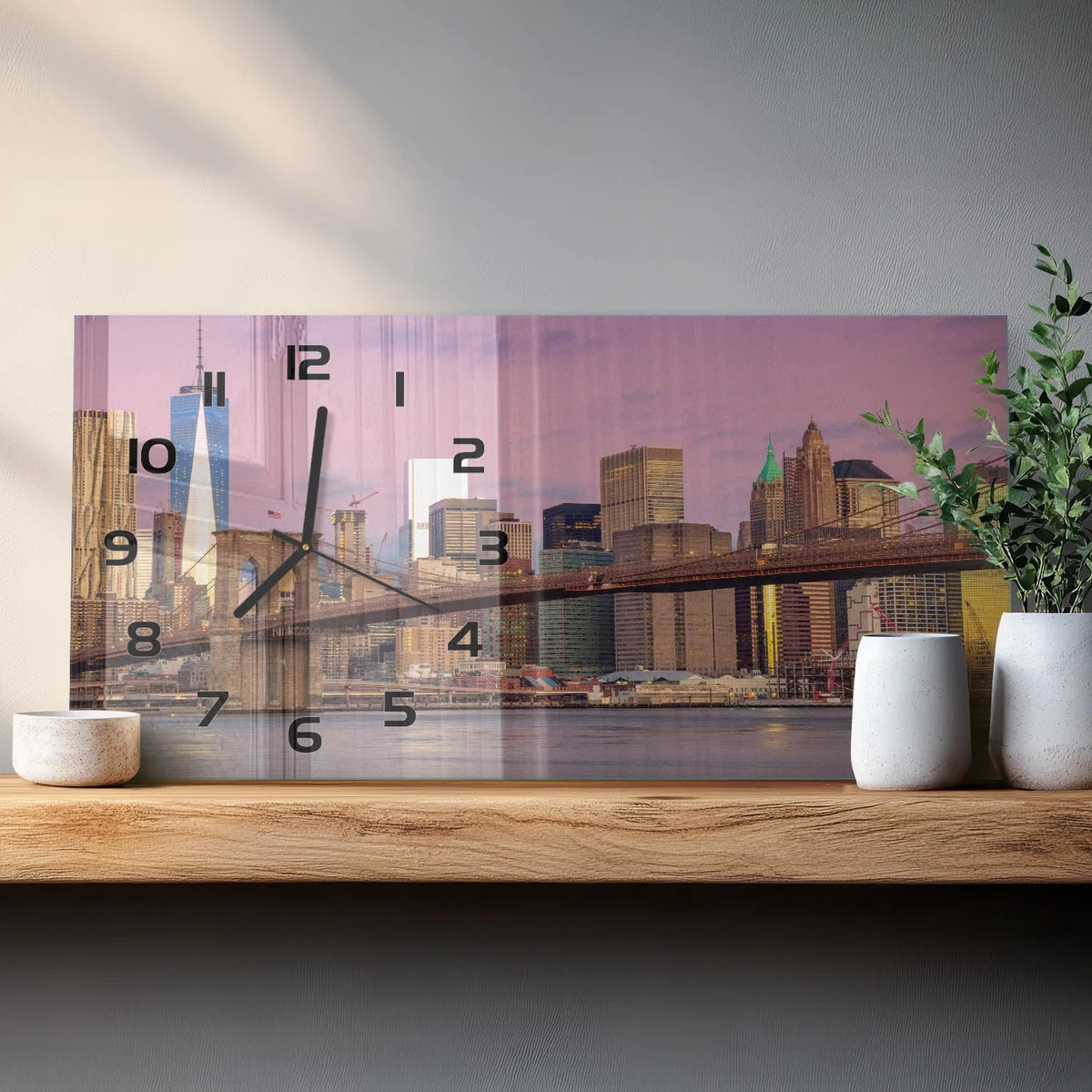 Reloj de Pared Rectangular Vidrio Templado Premium Manhattan Nueva York 60x30 cm
