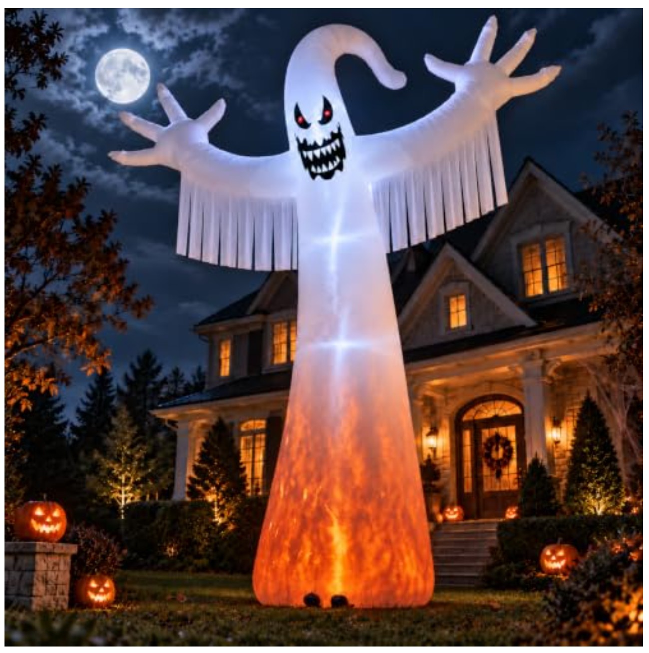 12FT Halloween Inflatable Giant Ghost with Red Eye Led Lights Blow Up Decoration