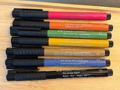 Faber-Castell- Calligraphy Set - Assorted Colors 7 pitt Art pens new around $6 e
