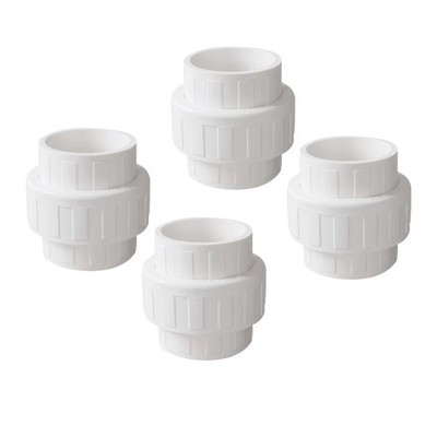 2'' PVC Union Coupling for 2 Inch Pipes, 4 Pack, EPDM O-Ring, White