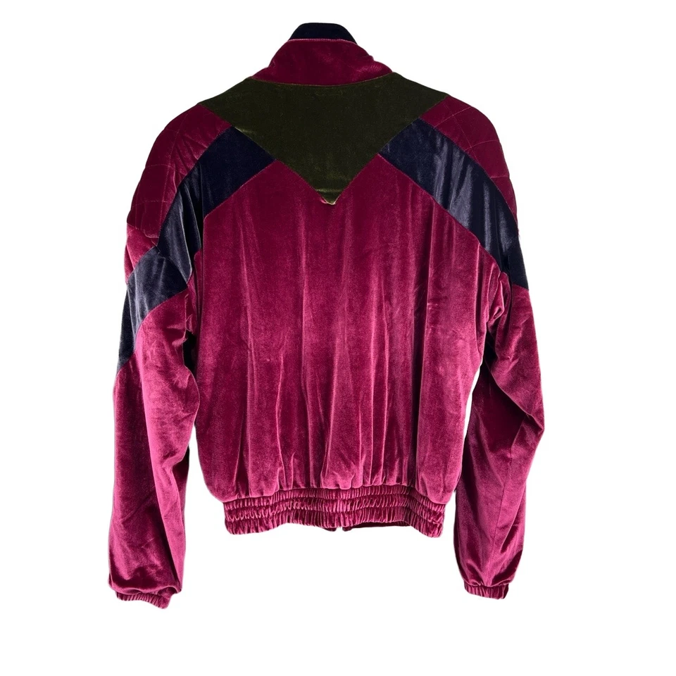 Agua Bendita Jacket Dark Pink Quilted Velour Colorblock Retro Zipper Medium New - Image 3 of 4