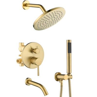Shower System with Tub Spout, Gold Bathtub Shower Faucet Set, 8'' Rain Shower ...