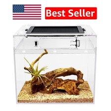 Transparent Reptile Tank 8" x 8" x 8" with Feeding Port  Ventilation Screen