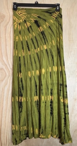 Earthbound Trading Co Skirt Large Boho Maxi Green & Yellow Tie Dye