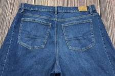 American Eagle Dreamy Drape Barrel Strigid Jeans 14 Blue Stretch Dark Wash Denim