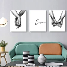 Love and Hand in Hand Wall Art Canvas Print Poster,Simple Fashion Black and W...