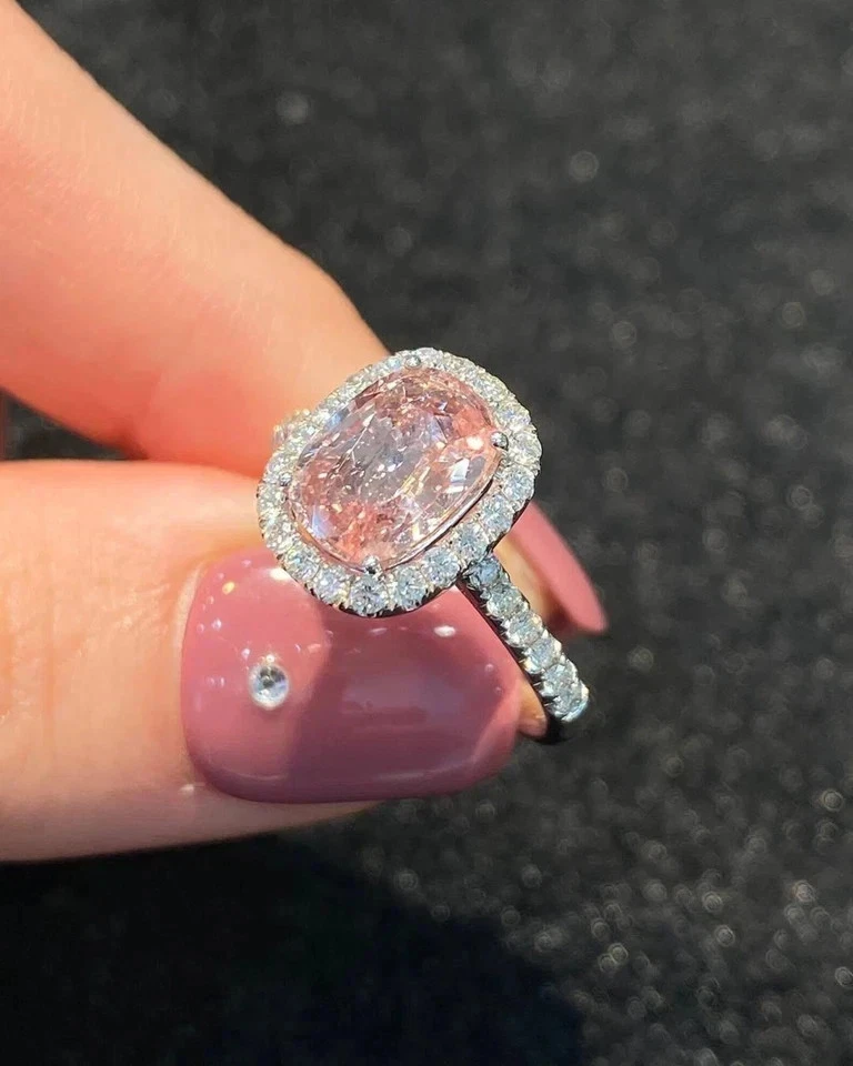 4.80 Ct Oval Cut Natural Pink Tourmaline Diamond Engagement Ring 18K White Gold - Image 3 of 4