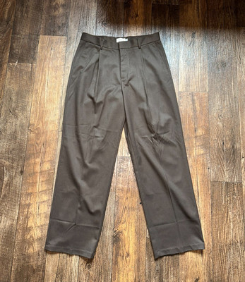 Topman Wide Leg Twill Dress Pants Men's Size 34 Chocolate Brown Trousers