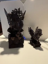 Hand Carved Pair of Indonesian Rosewood Griffins
