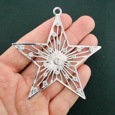 BULK 5 Star Silver Tone Charms with Inset Rhinestones - SC5439