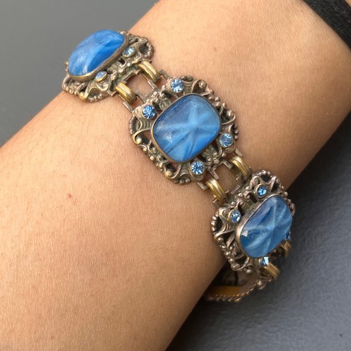 Vintage Czech Star Sapphire glass Bracelet . Art Deco Costume jewelry - Picture 6 of 9