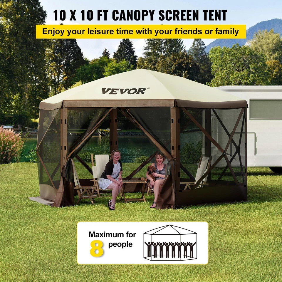Tienda Gazebo Camping,10'x10',6 Lados Pop-up Toldo Pantalla Tienda para 8 Personas Foto 2 de 4