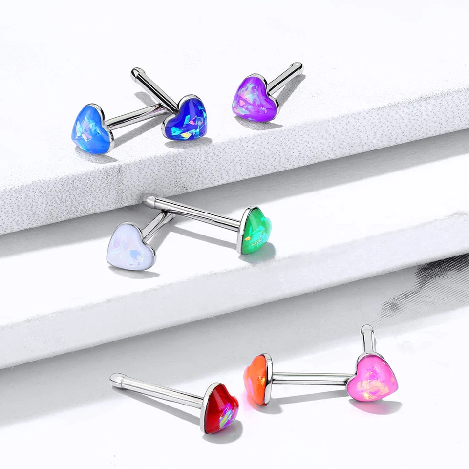 4 - 20 Gauge 1/4" Heart Top Set 316L Surgical Steel Nose Bone Stud Rings N97 - Image 2 of 3