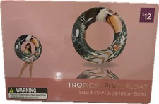 New Tropical Pool Ring Float 41" Across x 10" High Toucan Bird & Fern Design