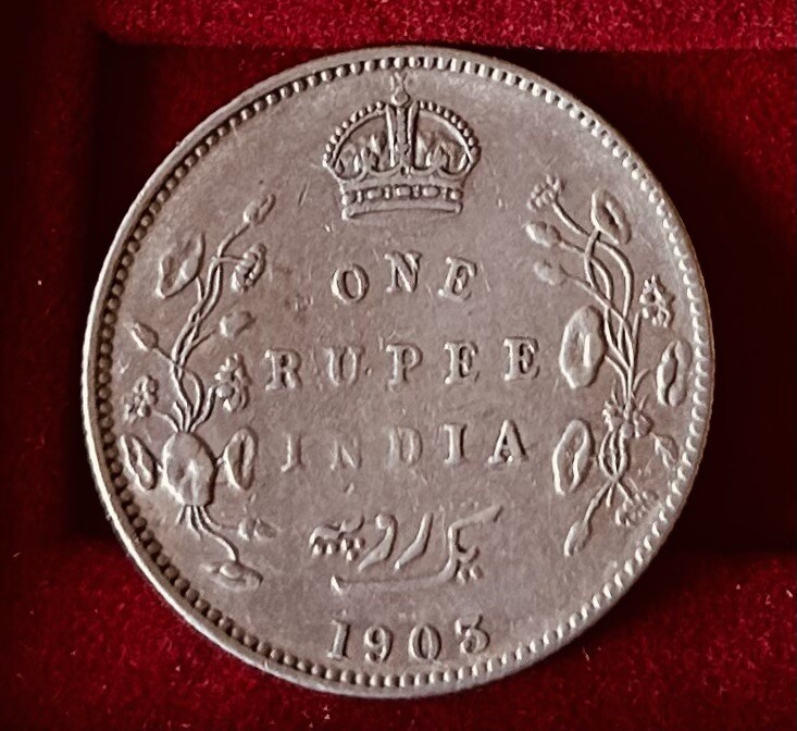 Rare British India Silver 0.917 1903 One Rupee KM# 508 King