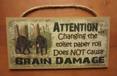 Black Bear Cabin Bathroom Lodge Home Decor Sign CHANGING TOILET PAPER Funny Sign