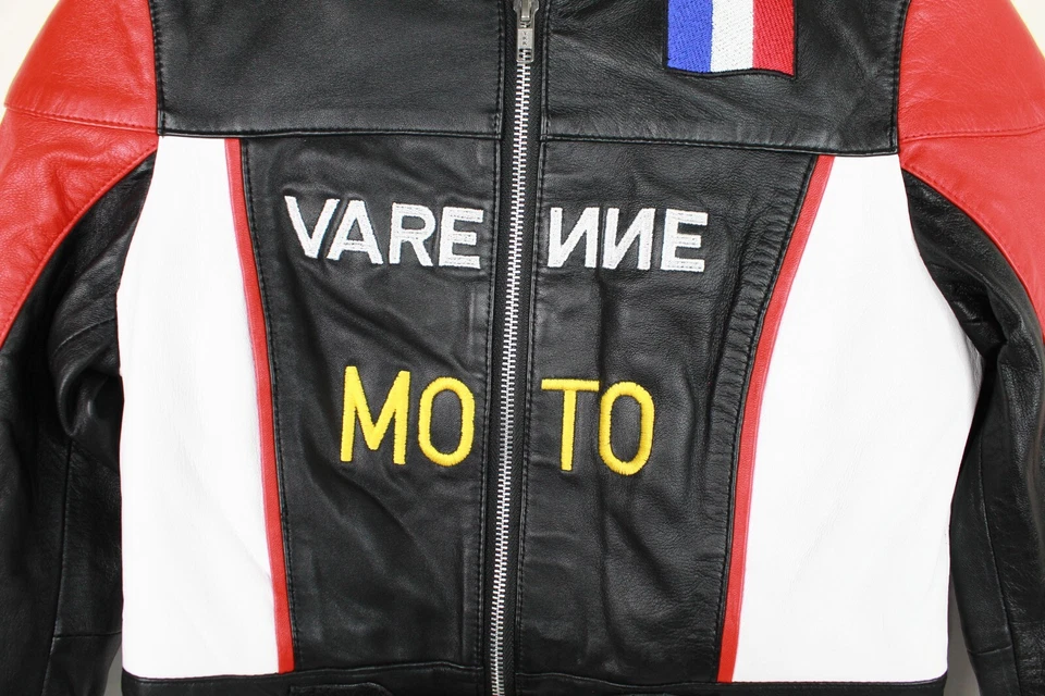 Varenne Moto Jacket Womens XS Cropped Black Red Leather - Image 3 of 4