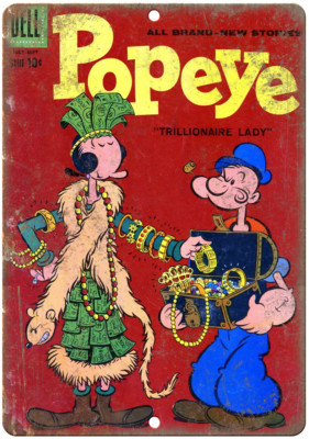 Popeye The Sailor Dell Comics Vintage Ad 12'' x 9'' Reproduction Metal Sign J244