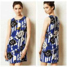 Anthropologie Maeve Dress Silk Canna Blue Floral